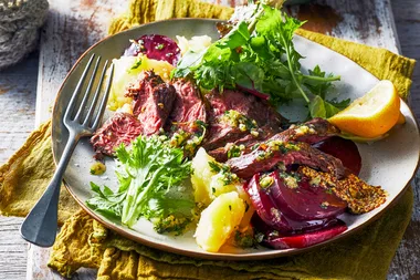 A kind of steak and chips