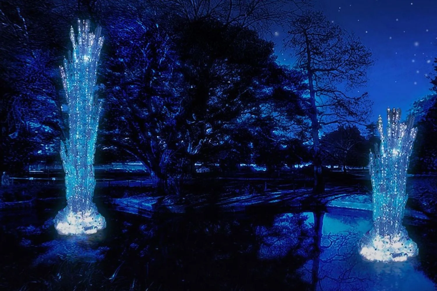 blue light beams