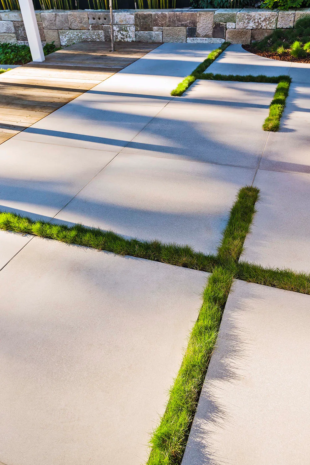 Zoysia grass growing between concrete pavers