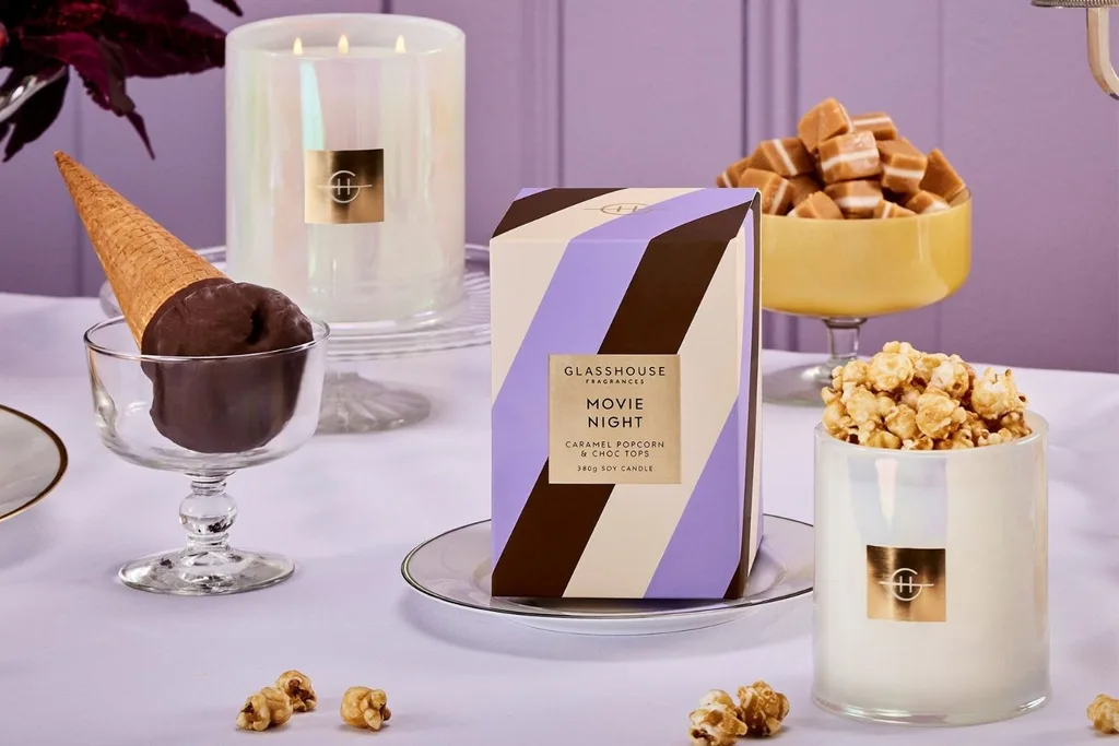 movie night candle and snacks