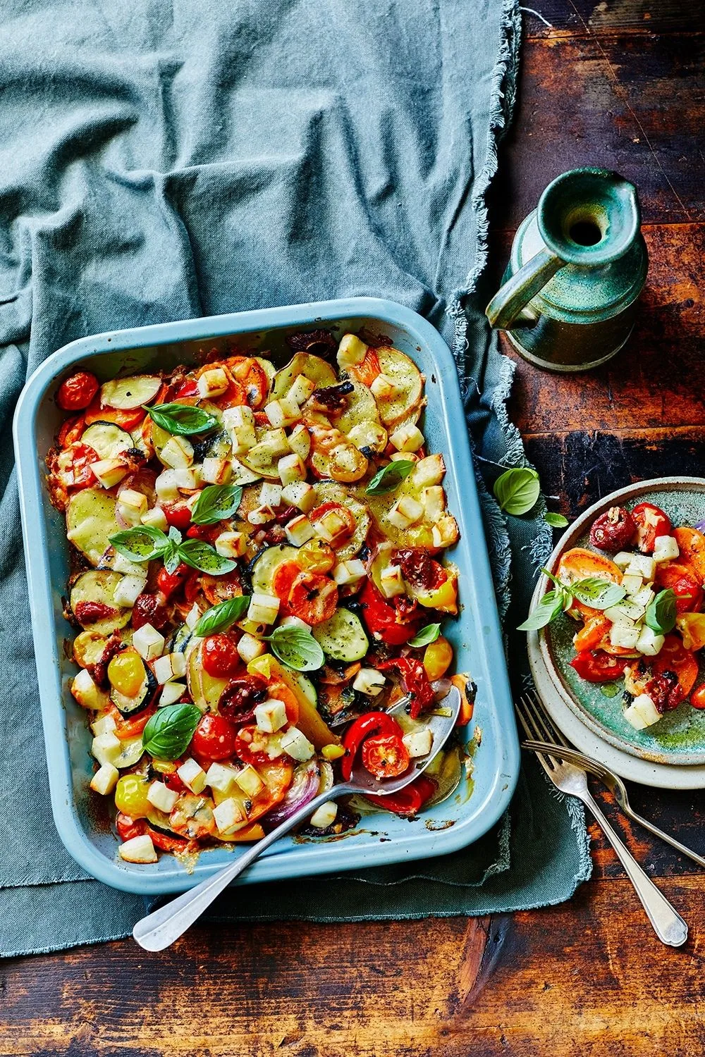 Epic Mediterranean vegetable and haloumi tray bake