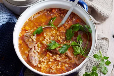 Lamb shank and barley soup