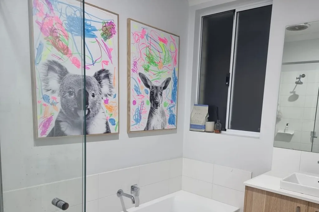 prints in bathroom