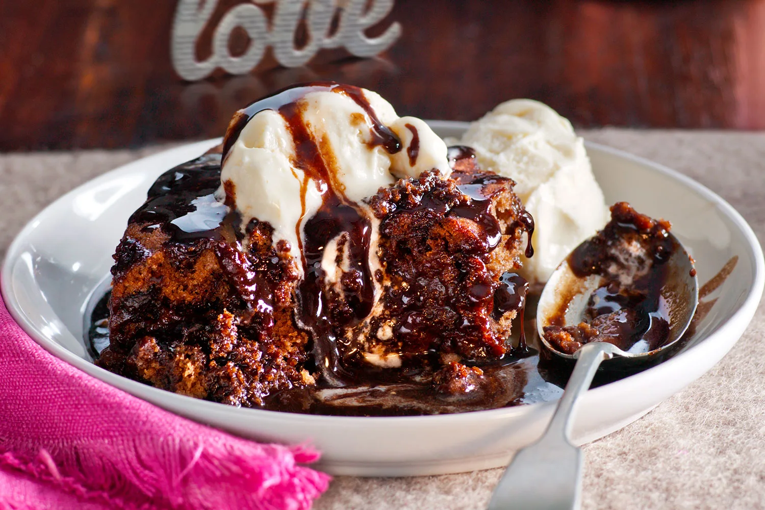 Double chocolate self-saucing pudding