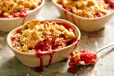 Apple, rhubarb and strawberry crumbles