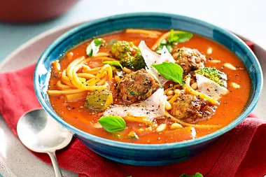 Italian meatball and spaghetti soup