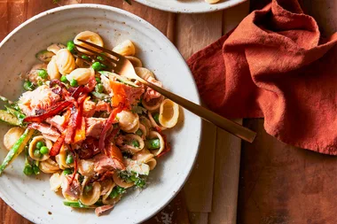 Orecchiette with hot smoked salmon and dill butter sauce