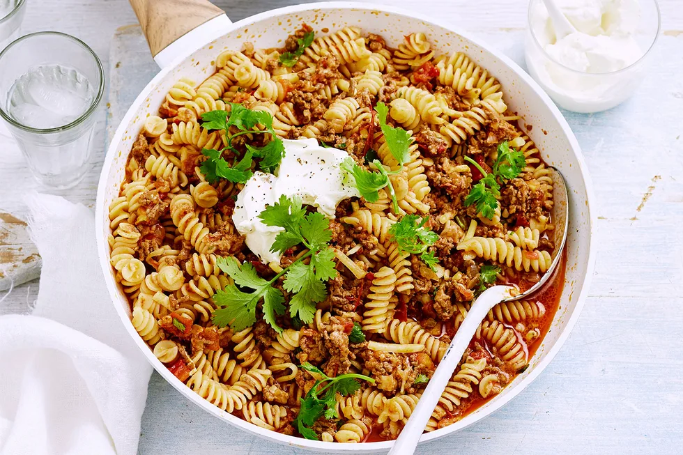 Cheesy taco pasta.
