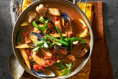 Thai seafood curry with tamarind and baby corn