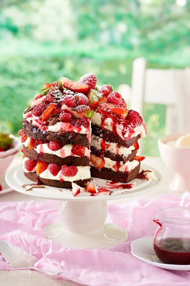 No-bake chocolate berry sponge cake