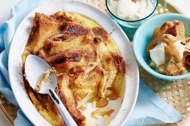 Banana and caramel bread and butter pudding