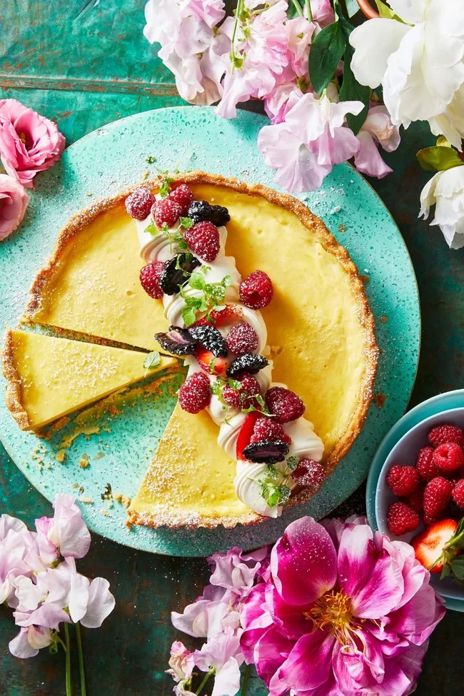 lemon dessert recipes lemon tart with flowers on top