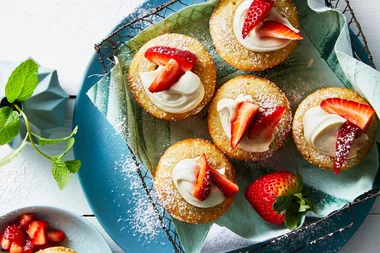 Brown butter almond cake with strawberries three ways
