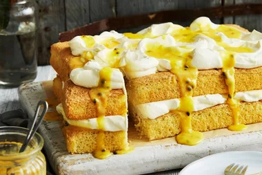 Passionfruit curd sponge slab