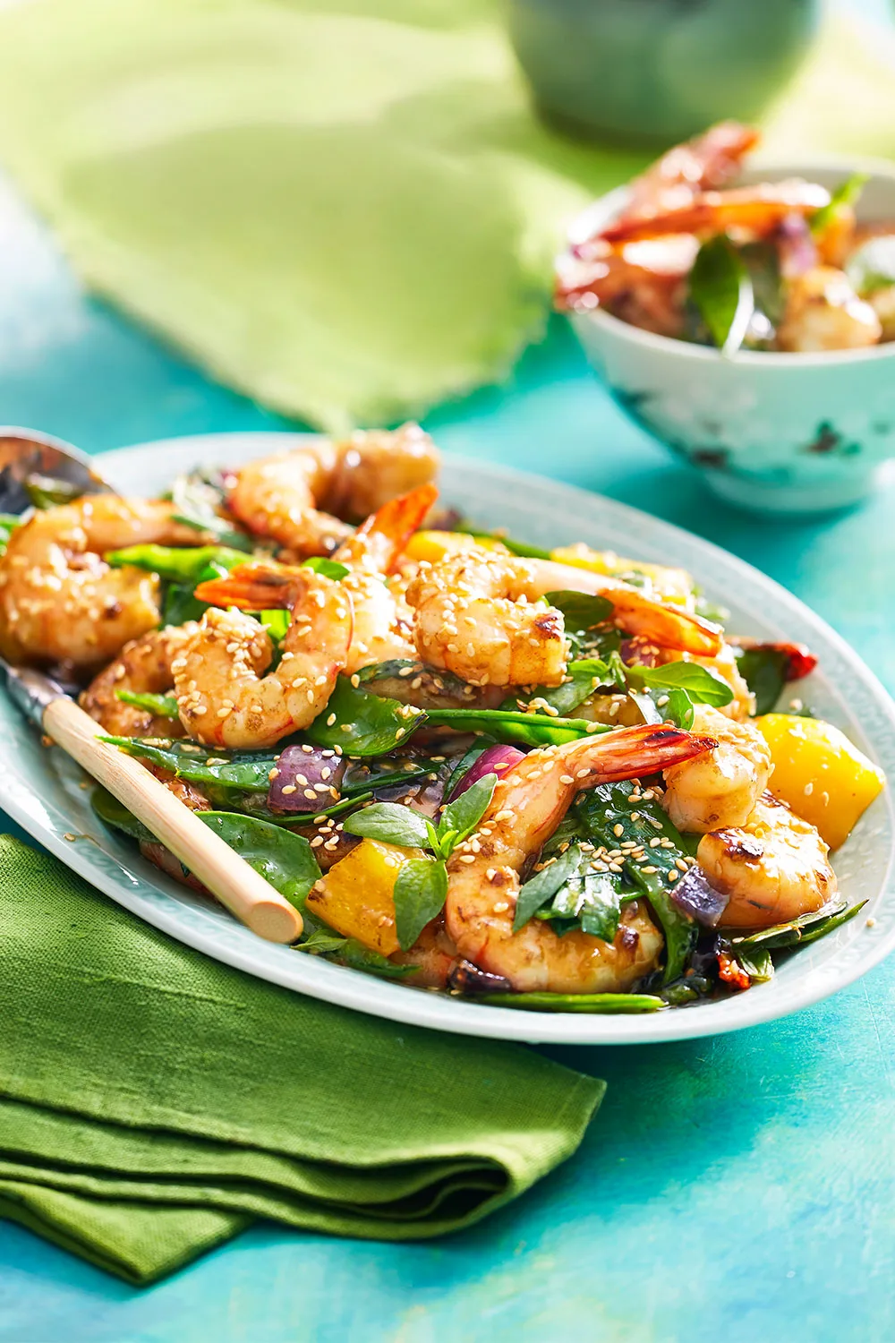 Honey sesame prawn stir-fry