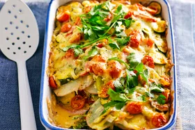 green vegetable tray bake