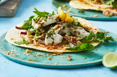 Herb-crusted snapper with mango salad