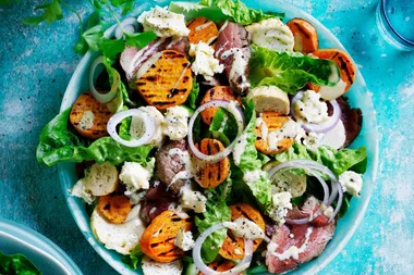 Beef and self-scrambled egg salad
