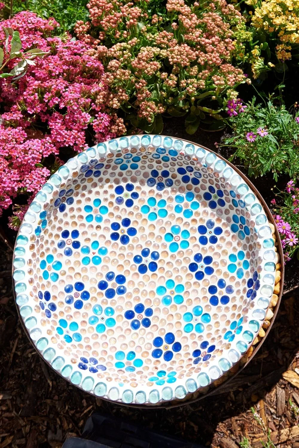 Juliet Love's mosaic bird bath.