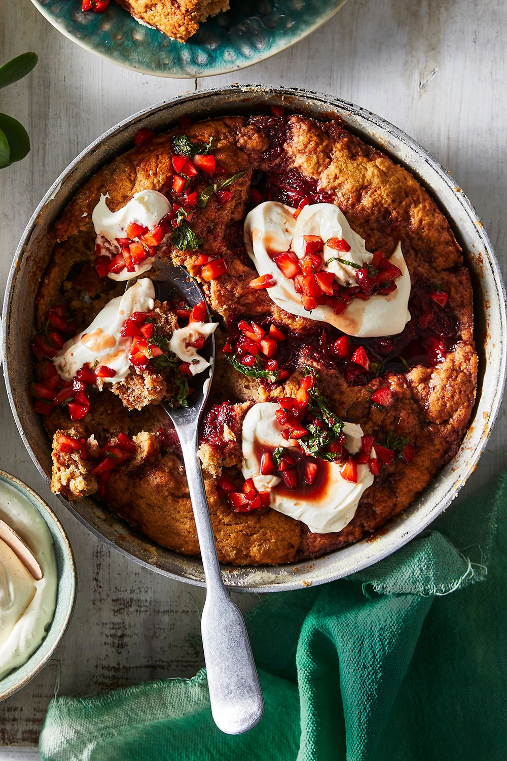 Strawberry and cardamom spoon cake