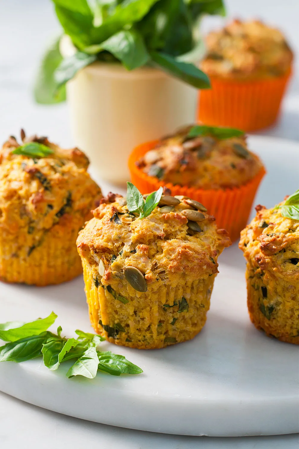 Roasted pumpkin, basil and parmesan muffins