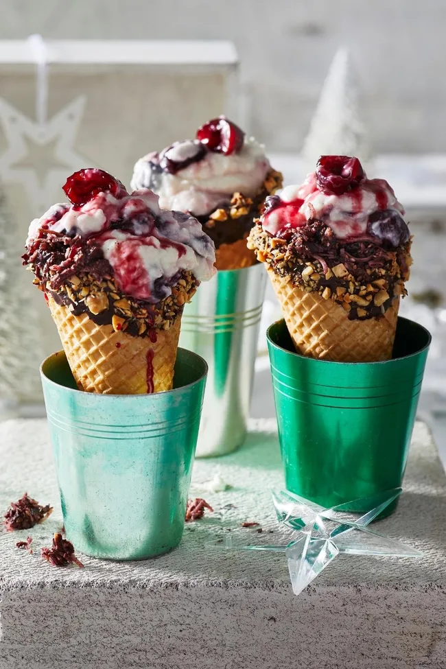 Triple cherry waffle cones