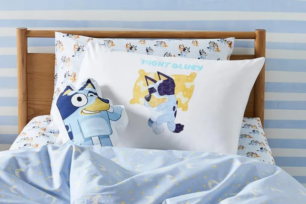4. Bluey text pillowcase, $24.99, Adairs