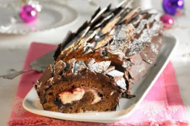 Chocolate, cherry and brandy yule log