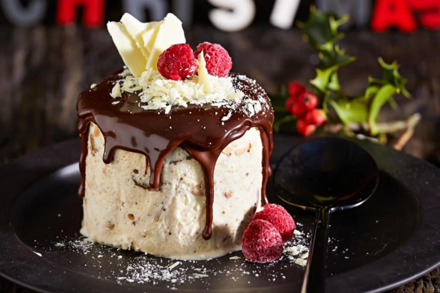 Rum-soaked fig, ginger and white chocolate ice-cream