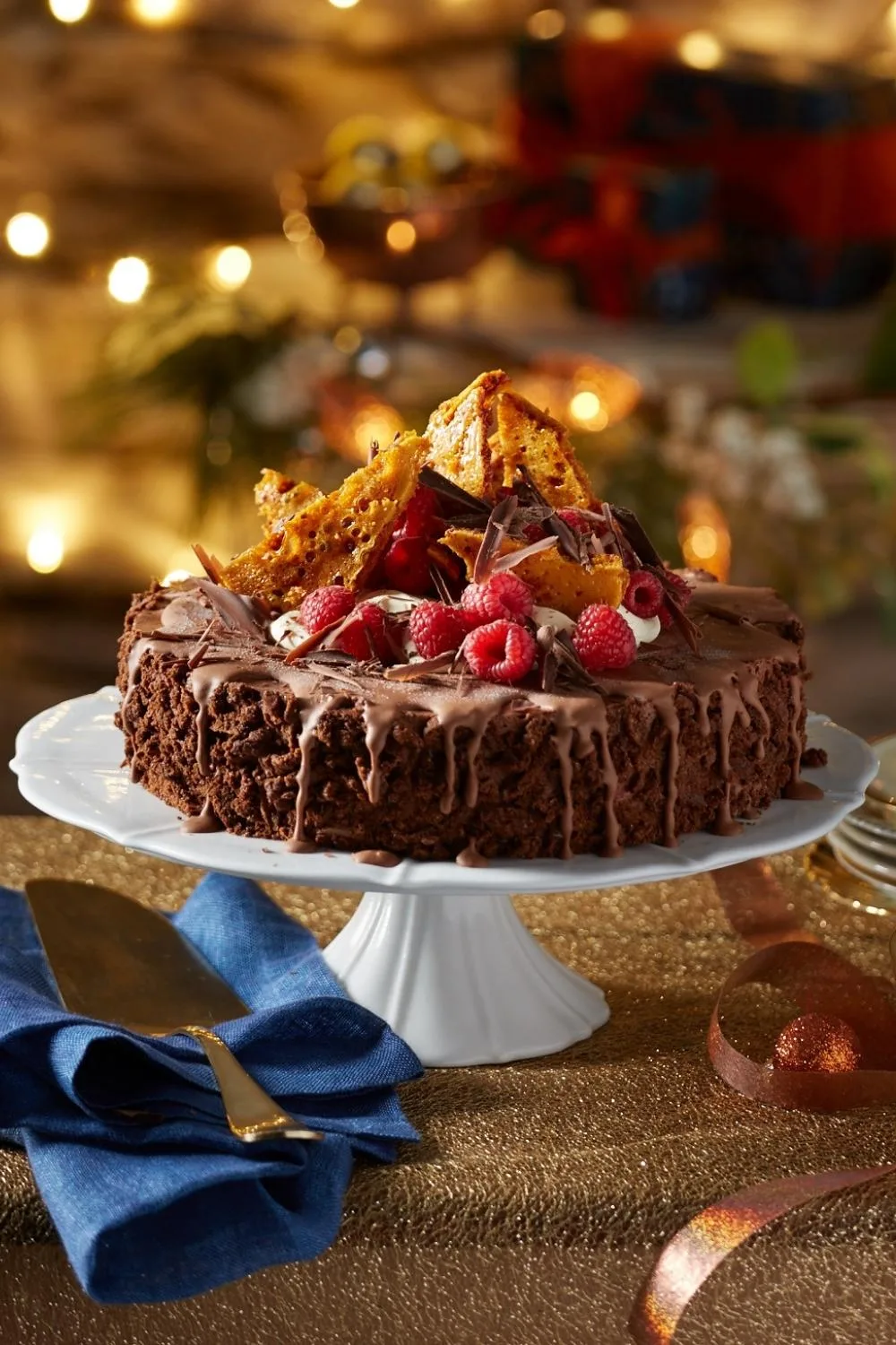 best dessert christmas recipe semifreddo made of chocolate and raspberries on top