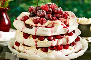 Christmas cherry berry pavlova stack