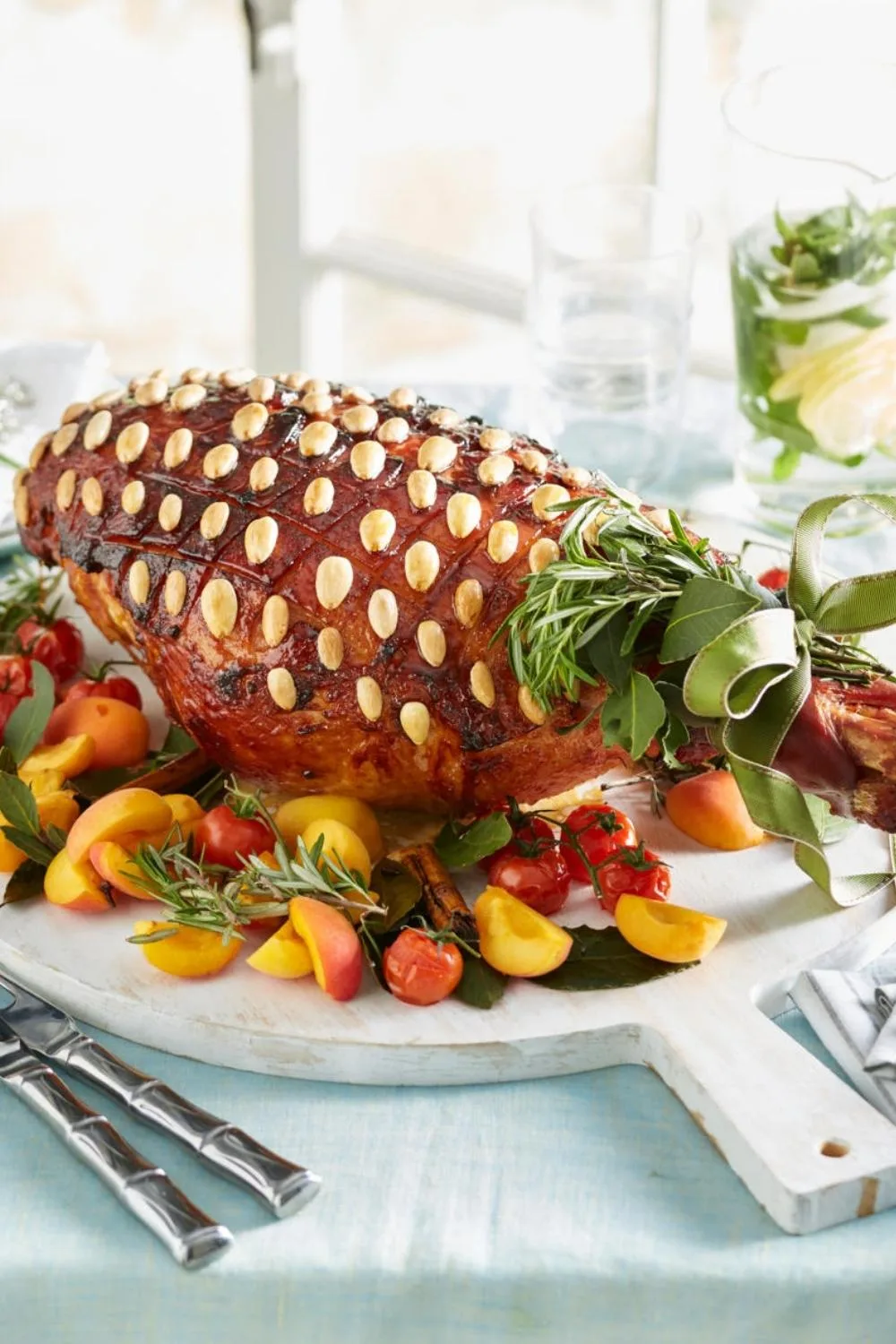 Spiced apricot, almond and sherry-baked ham
