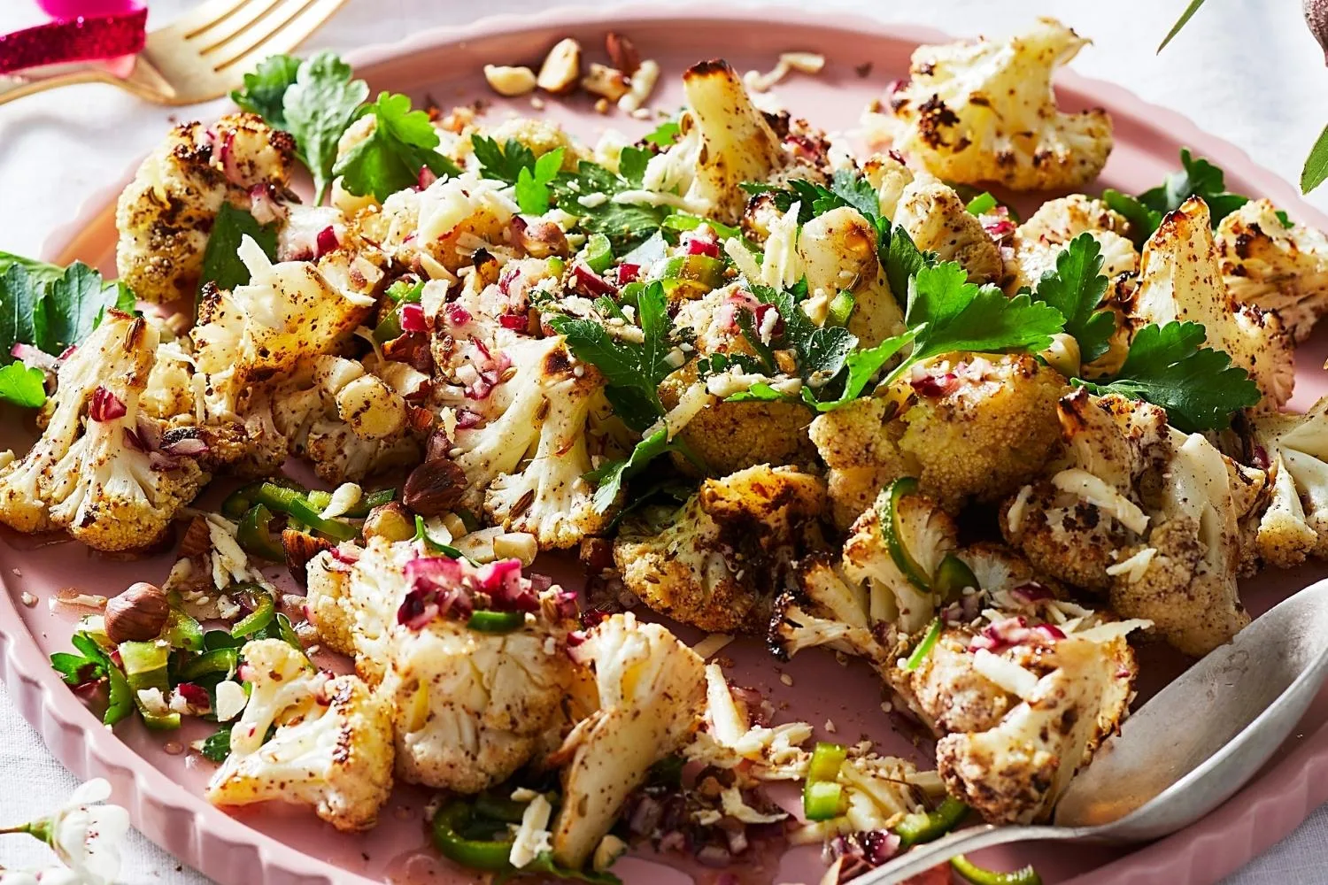 Baked cauliflower with haloumi, dukkah and honey-image