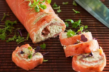 Smoked salmon and avocado roulade