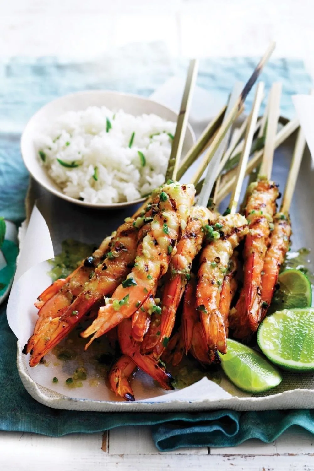 Lime and lemongrass barbecue prawn skewers