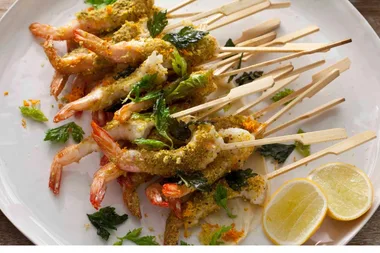 Spice-dusted prawn skewers