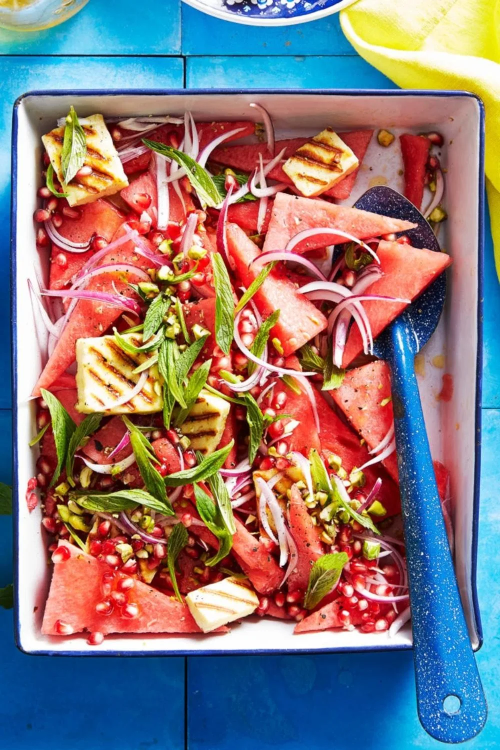 Watermelon and grilled haloumi salad