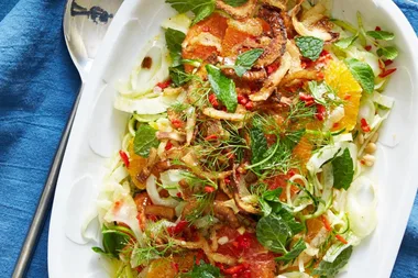 Crispy fennel, orange, zucchini and pine nut salad