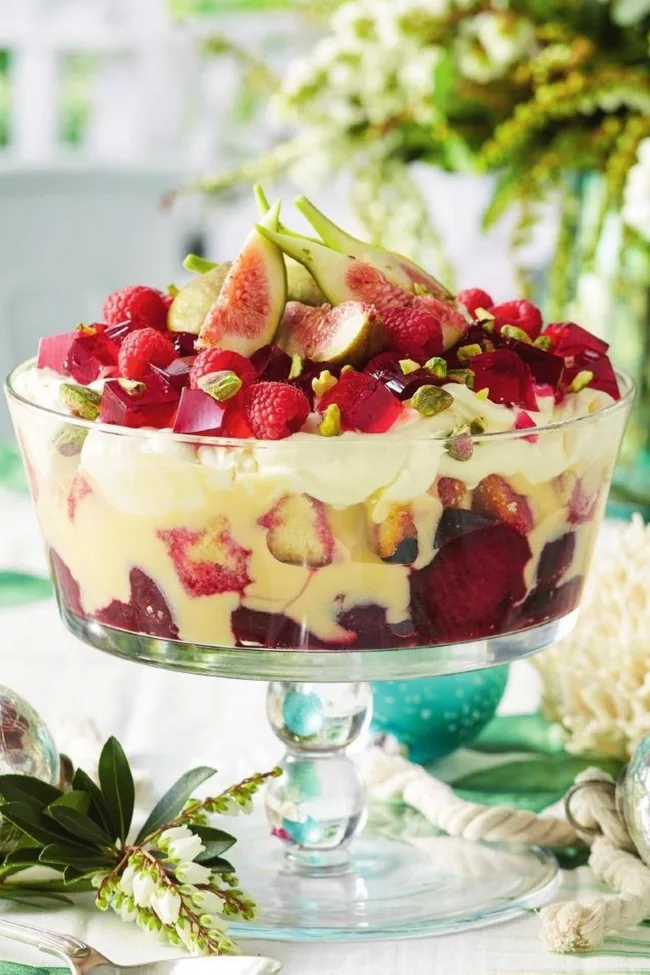 Summer roasted plum trifle
