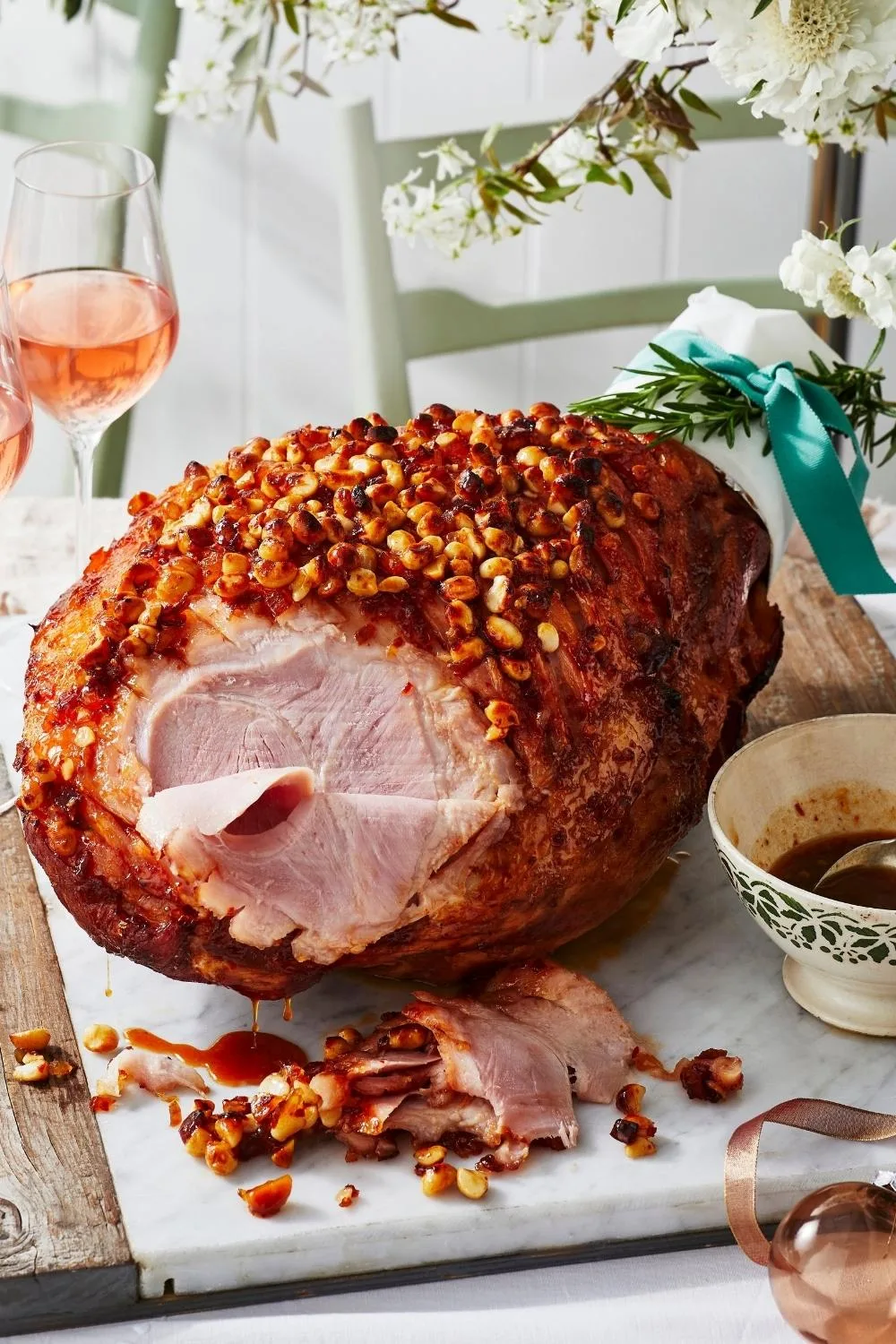 Sticky maple, chilli and macadamia glazed ham