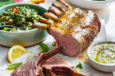 Minty rack of lamb with tahini yoghurt sauce