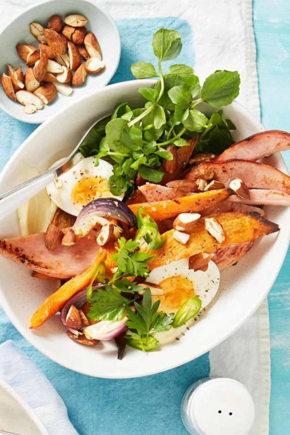 Roast sweet potato and ham salad