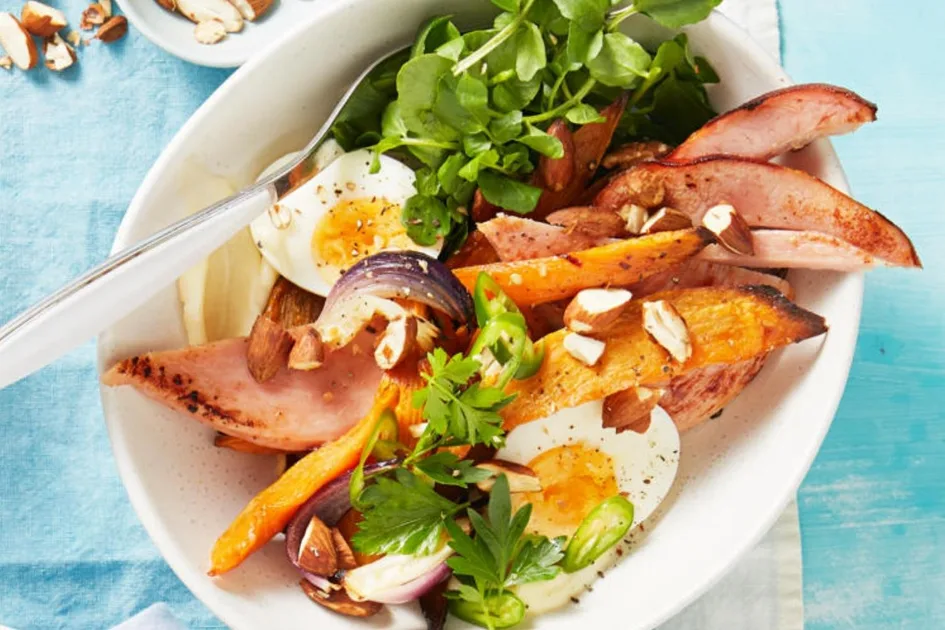 Roast sweet potato and ham salad recipe Recipe - Better Homes & Gardens Australia