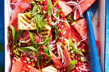 Watermelon and grilled haloumi salad