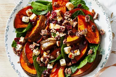 Roasted pumpkin salad with candied chilli pecans