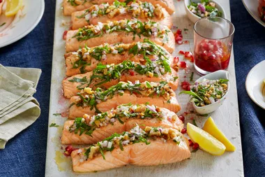 Salmon with pomegranate and herb crumb