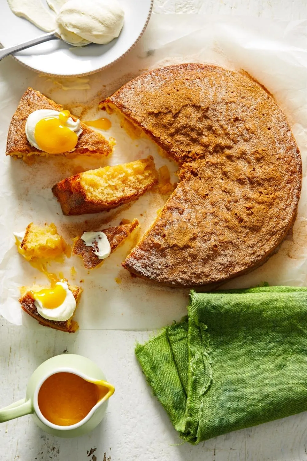 Pineapple butter cake with mango sauce