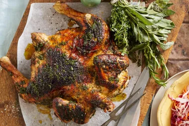 Chargrilled barbecue chicken with summer herb brush