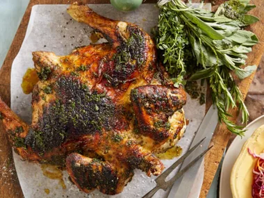 Chargrilled barbecue chicken with summer herb brush