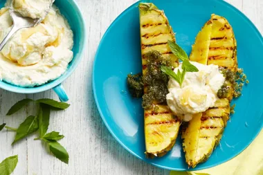 Chargrilled pineapple with mint sugar and summer cheese